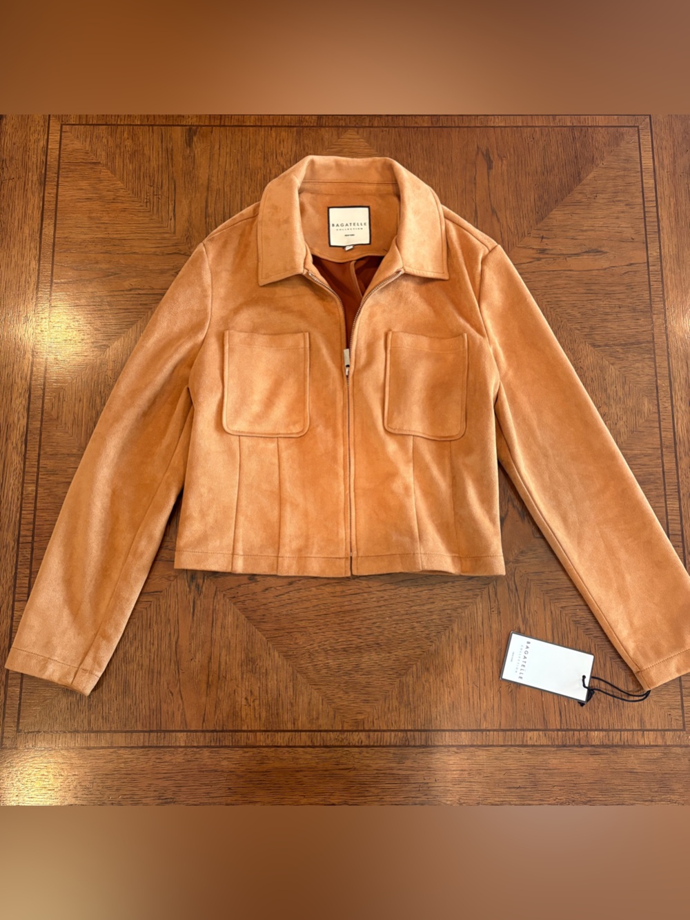 bagatelle Tan Suede Zip-Front Cropped Jacket